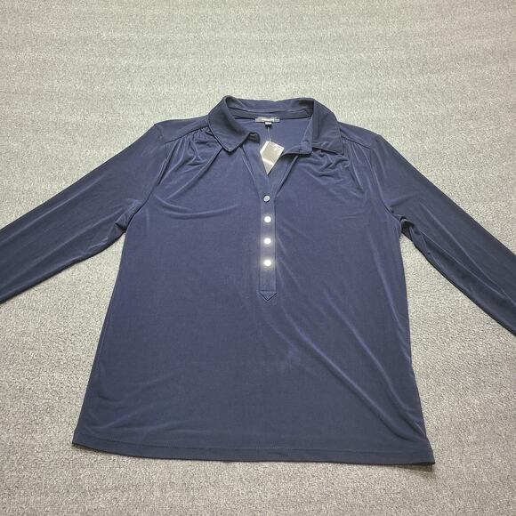 Premise Shirt Womens Large Navy Blue Collared Popover Henley Stretch NWT P910110 - Picture 1 of 10